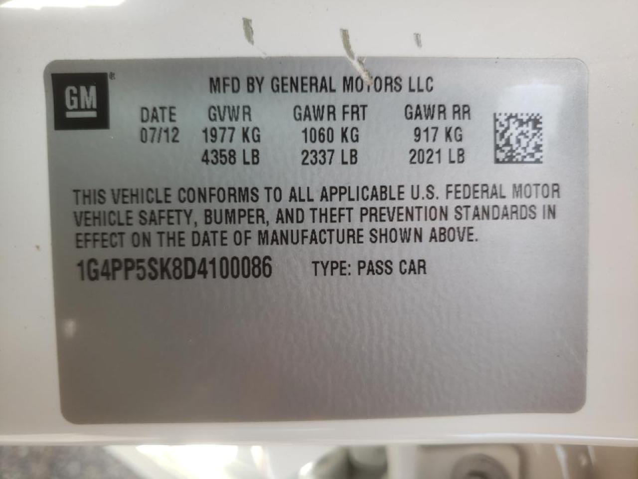 Photo 10 from auction – 2013 BUICK VERANO with VIN 1G4PP5SK8D4100086