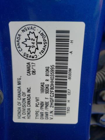 Photo 10 from auction – 2017 HONDA CIVIC EX with VIN 2HGFC2F80HH035995