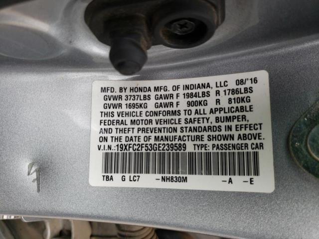 Photo 10 from auction – 2016 HONDA CIVIC LX with VIN 19XFC2F53GE239589