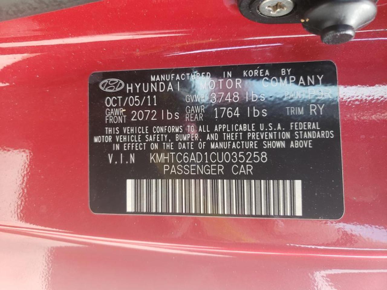 Photo 10 from auction – 2012 HYUNDAI VELOSTER with VIN KMHTC6AD1CU035258