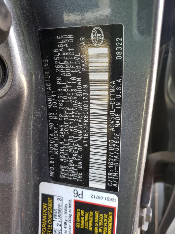 Photo 10 from auction – 2012 TOYOTA CAMRY BASE with VIN 4T1BF1FK6CU017349