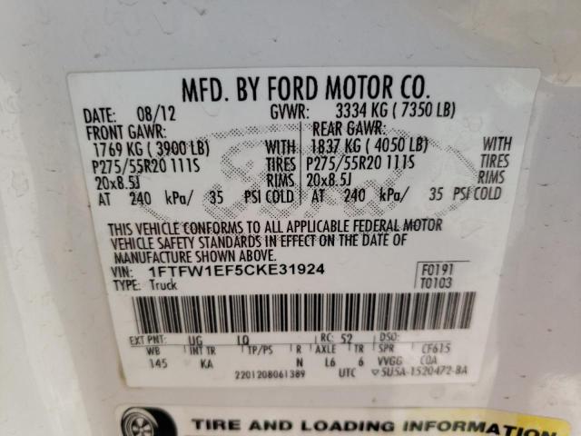 Photo 1 from auction – 2012 FORD F150 SUPER with VIN 1FTFW1EF5CKE31924