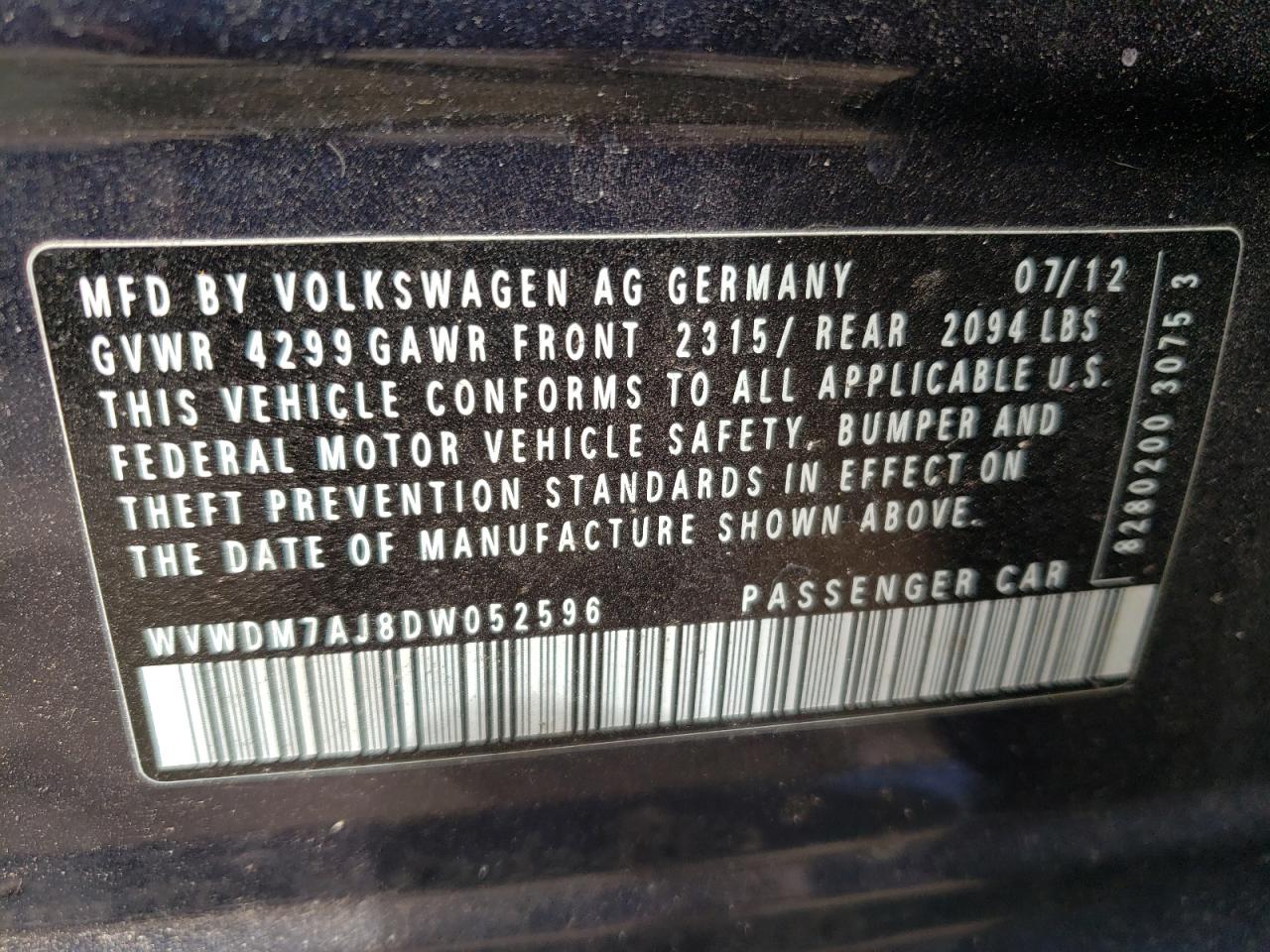 Photo 10 from auction – 2013 VOLKSWAGEN GOLF with VIN WVWDM7AJ8DW052596