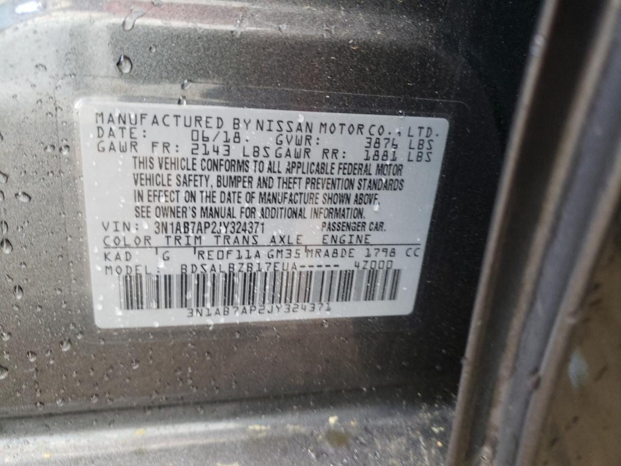 Photo 10 from auction – 2018 NISSAN SENTRA S with VIN 3N1AB7AP2JY324371