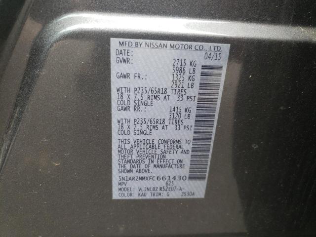 Photo 10 from auction – 2015 NISSAN PATHFINDER with VIN 5N1AR2MMXFC661430