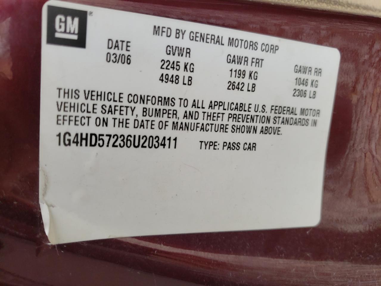 Photo 10 from auction – 2006 BUICK LUCERNE CX with VIN 1G4HD57236U203411