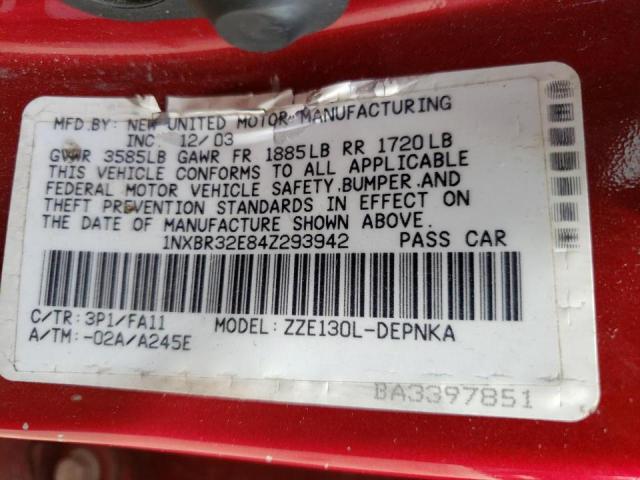 Photo 10 from auction – 2004 TOYOTA COROLLA CE with VIN 1NXBR32E84Z293942