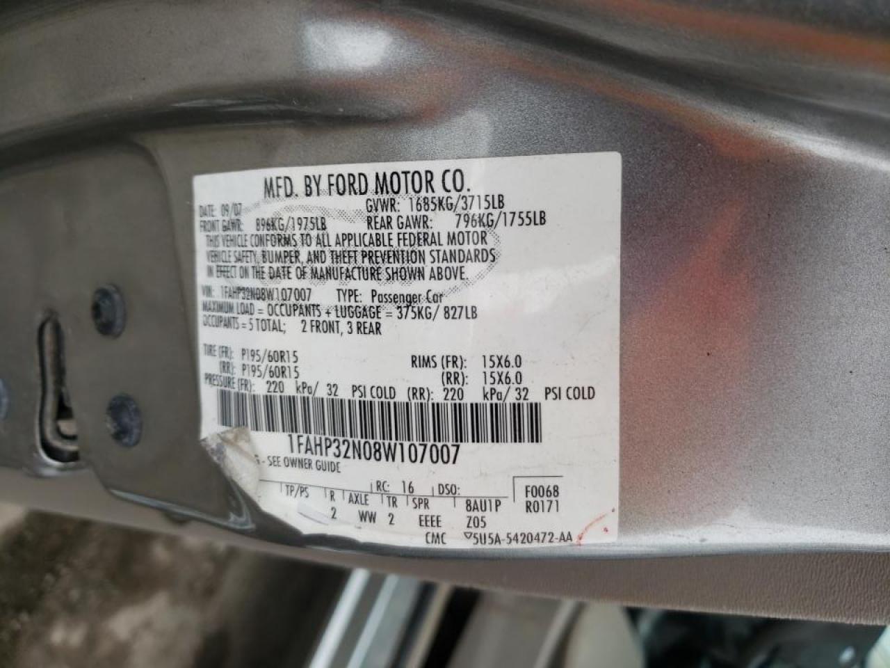 Photo 10 from auction – 2006 FORD FOCUS with VIN 1FAHP32N08W107007