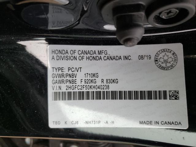 Photo 10 from auction – 2019 HONDA CIVIC LX with VIN 2HGFC2F50KH040238