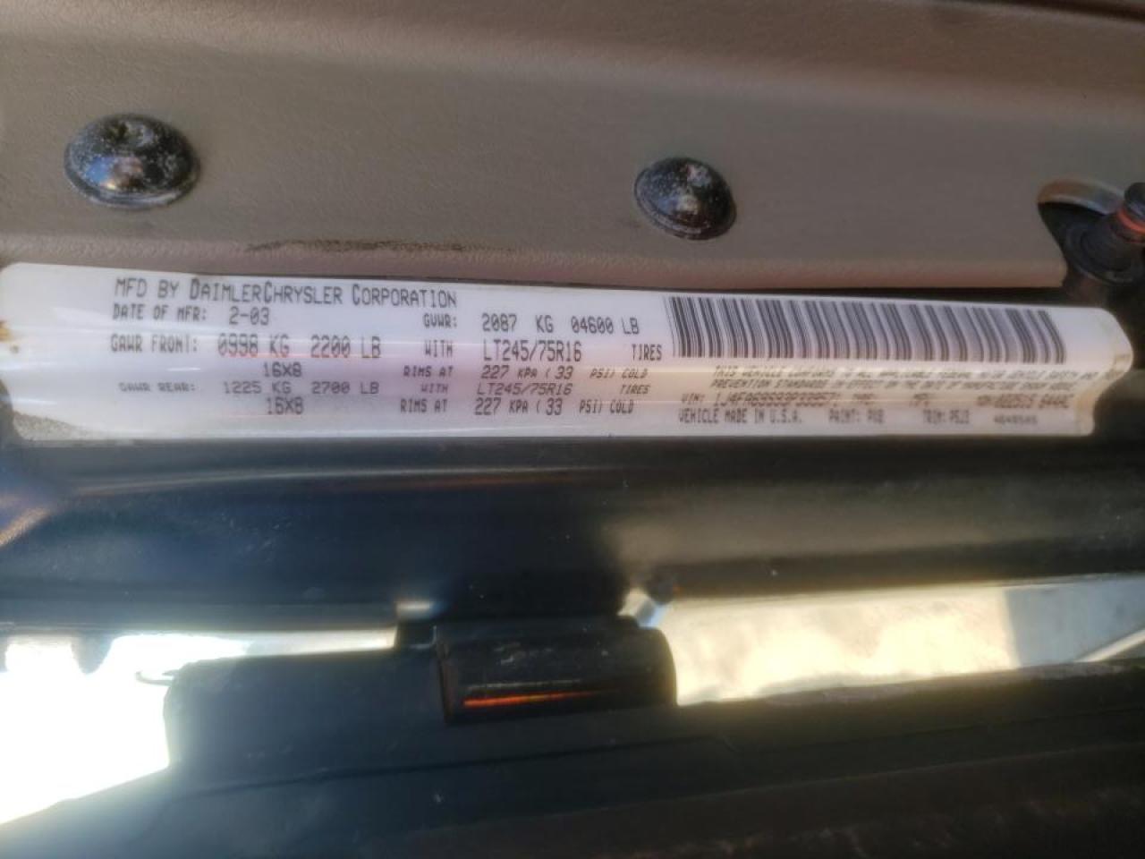 Photo 10 from auction – 2003 JEEP WRANGLER / with VIN 1J4FA69S93P339571
