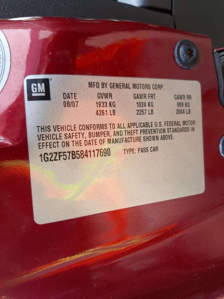 Photo 10 from auction – 2008 PONTIAC G6 VALUE L with VIN 1G2ZF57B584117690