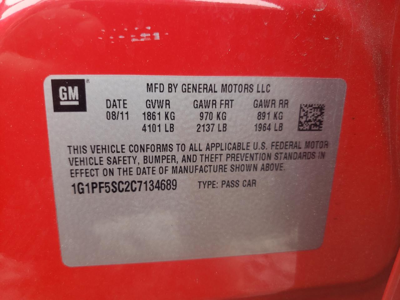 Photo 10 from auction – 2012 CHEVROLET CRUZE LT with VIN 1G1PF5SC2C7134689