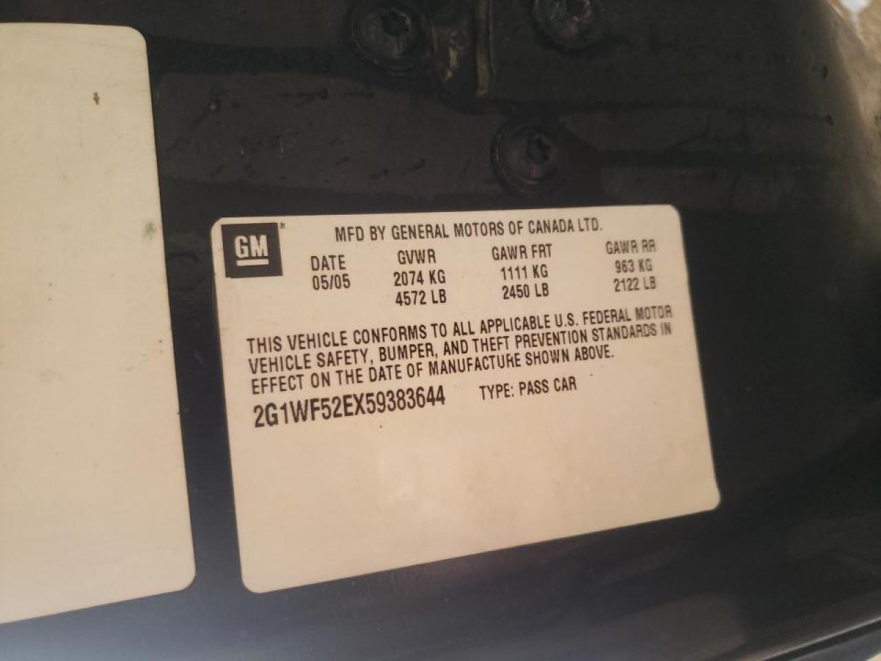 Photo 10 from auction – 2005 CHEVROLET IMPALA with VIN 2G1WF52EX59383644