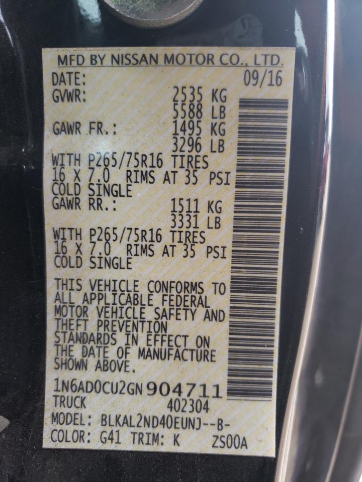 Photo 10 from auction – 2016 NISSAN FRONTIER S with VIN 1N6AD0CU2GN904711