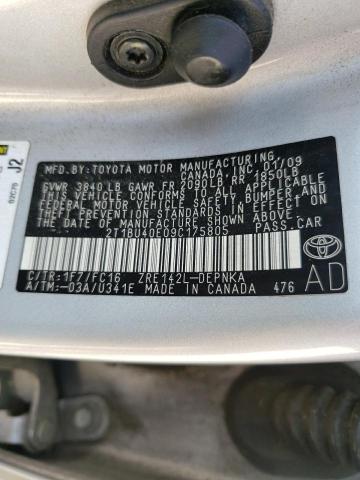Photo 10 from auction – 2009 TOYOTA COROLLA BA with VIN 2T1BU40E09C175805