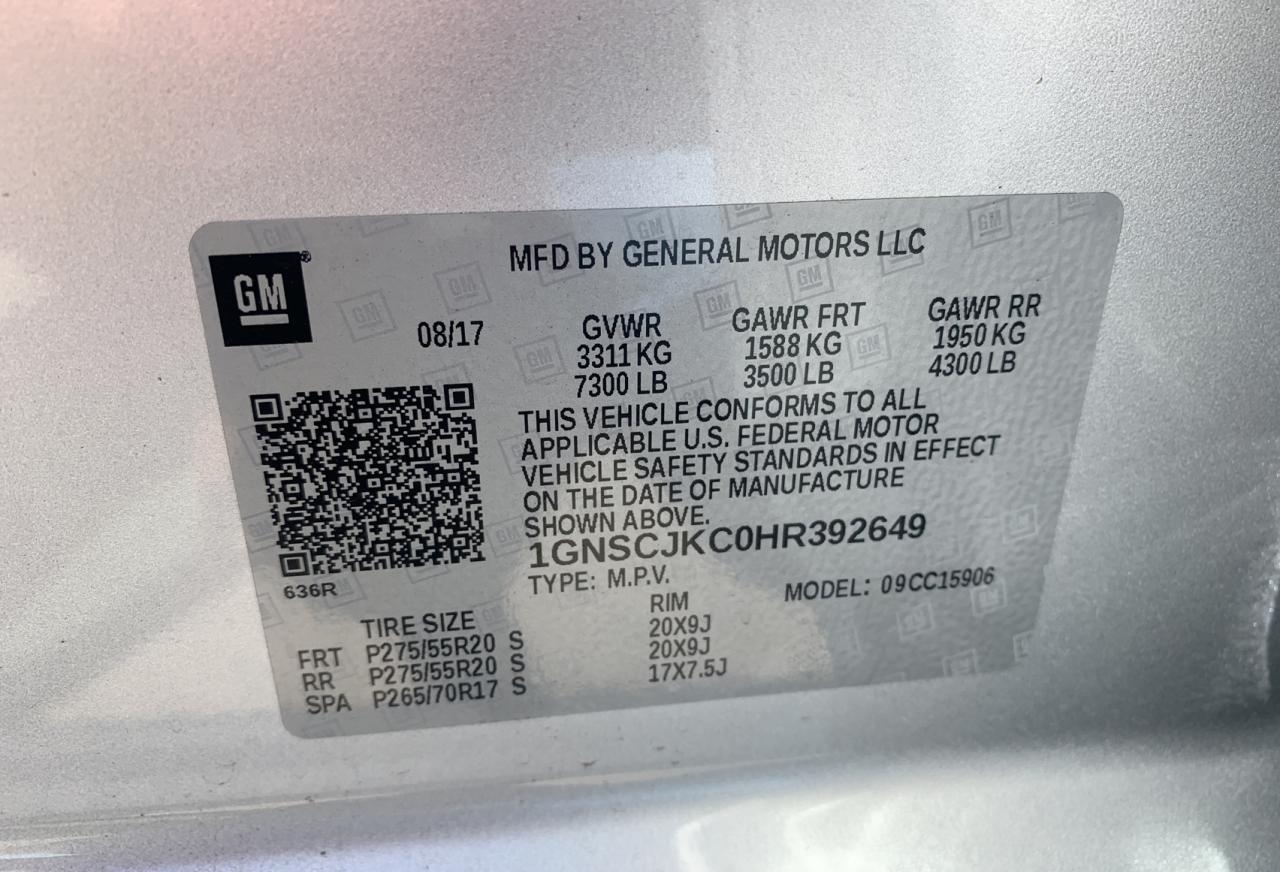 Photo 10 from auction – 2017 CHEVROLET SUBURBAN C with VIN 1GNSCJKC0HR392649