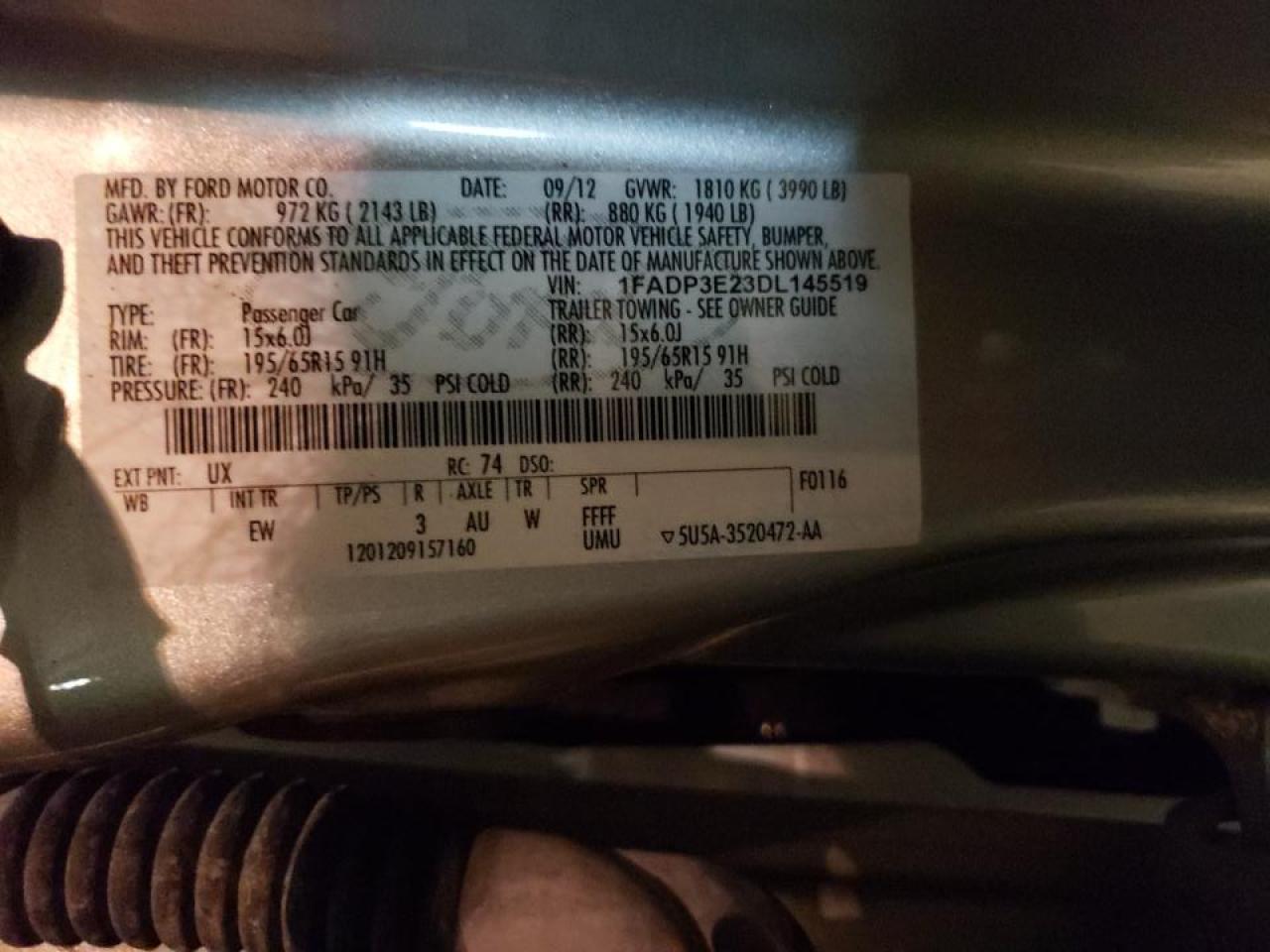 Photo 10 from auction – 2013 FORD FOCUS S with VIN 1FADP3E23DL145519