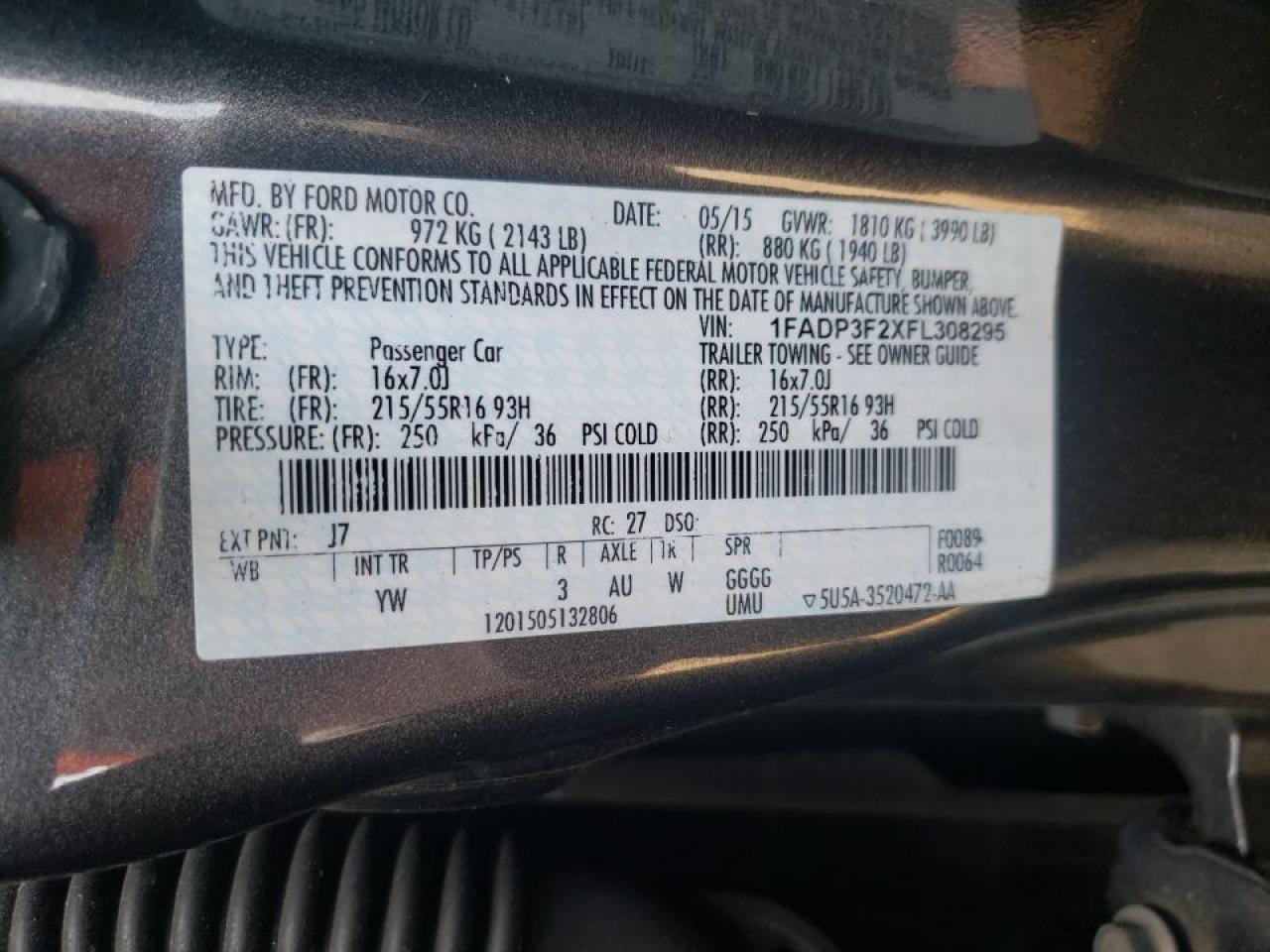 Photo 10 from auction – 2015 FORD FOCUS SE with VIN 1FADP3F2XFL308295