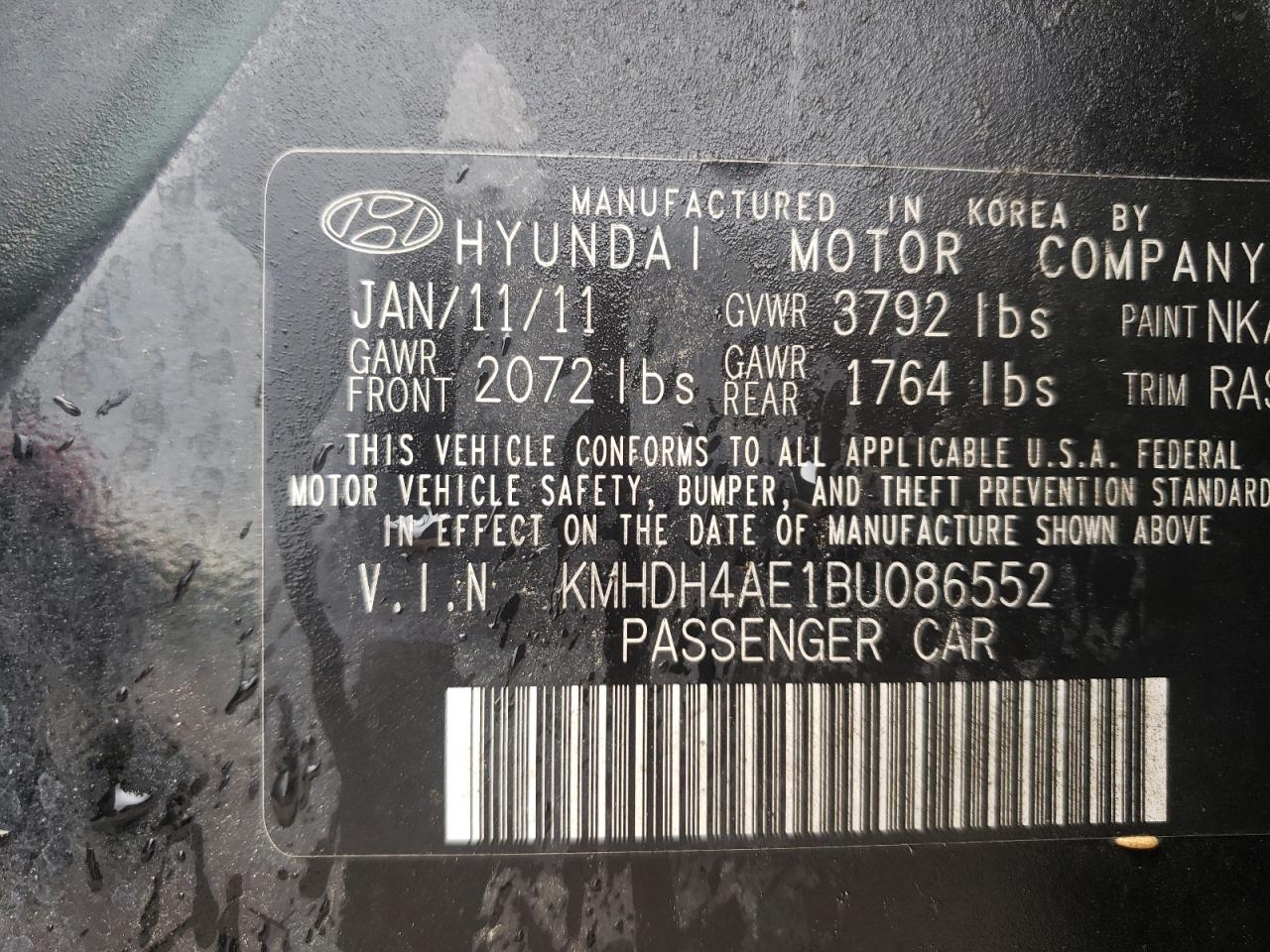 Photo 10 from auction – 2011 HYUNDAI ELANTRA GL with VIN KMHDH4AE1BU086552
