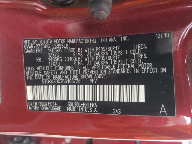Photo 8 from auction – 2011 TOYOTA SIENNA LE with VIN 5TDKK3DC3BS106726