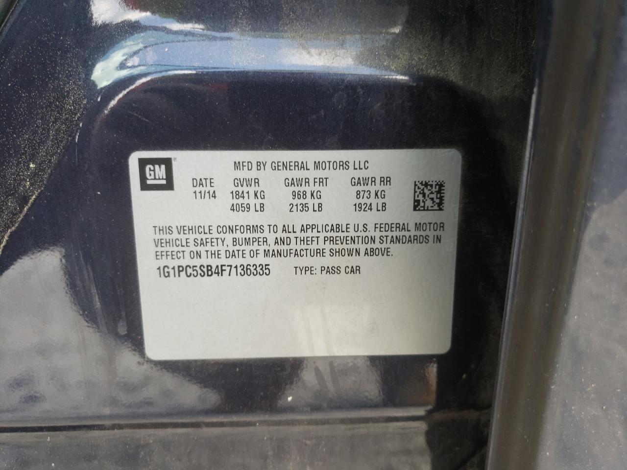 Photo 10 from auction – 2015 CHEVROLET CRUZE LT with VIN 1G1PC5SB4F7136335