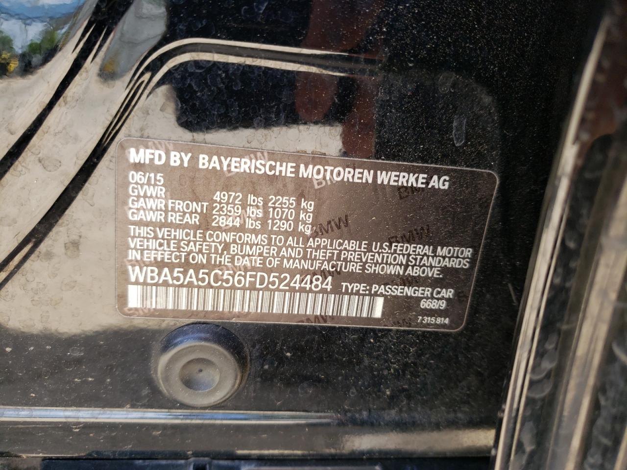 Photo 10 from auction – 2015 BMW 528 I with VIN WBA5A5C56FD524484