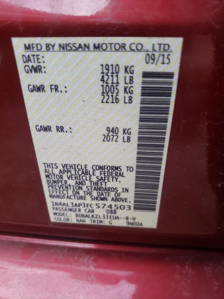Photo 10 from auction – 2015 NISSAN ALTIMA 2.5 with VIN 1N4AL3AP3FC574503