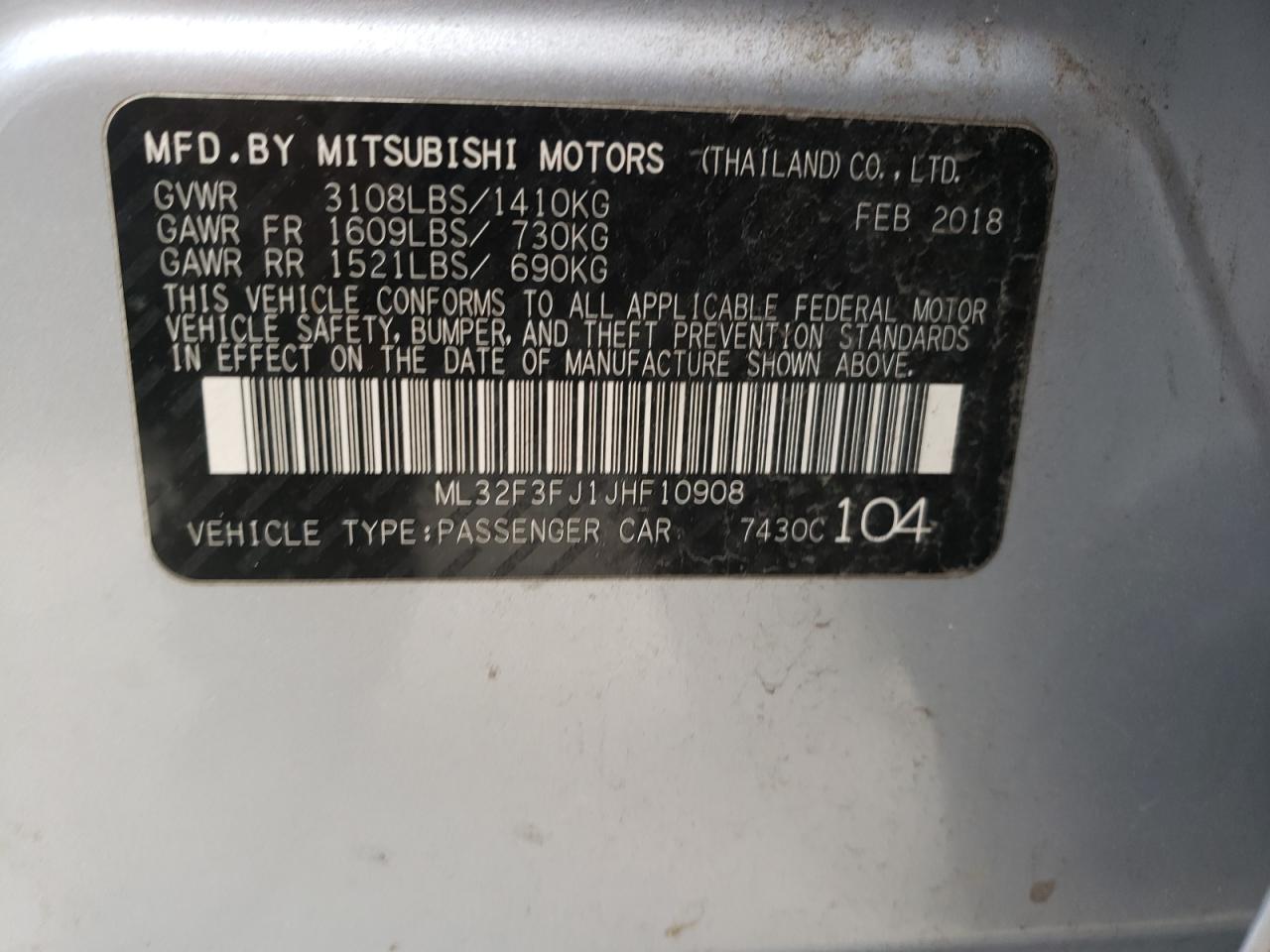 Photo 10 from auction – 2018 MITSUBISHI MIRAGE G4 with VIN ML32F3FJ1JHF10908