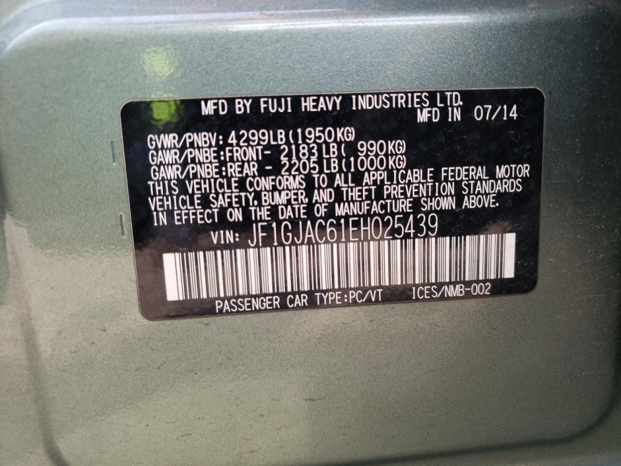 Photo 10 from auction – 2014 SUBARU IMPREZA PR with VIN JF1GJAC61EH025439