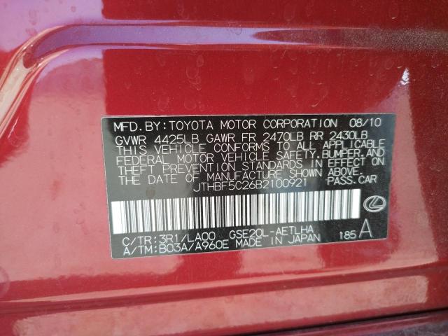 Photo 10 from auction – 2011 LEXUS IS 250 with VIN JTHBF5C26B2100921