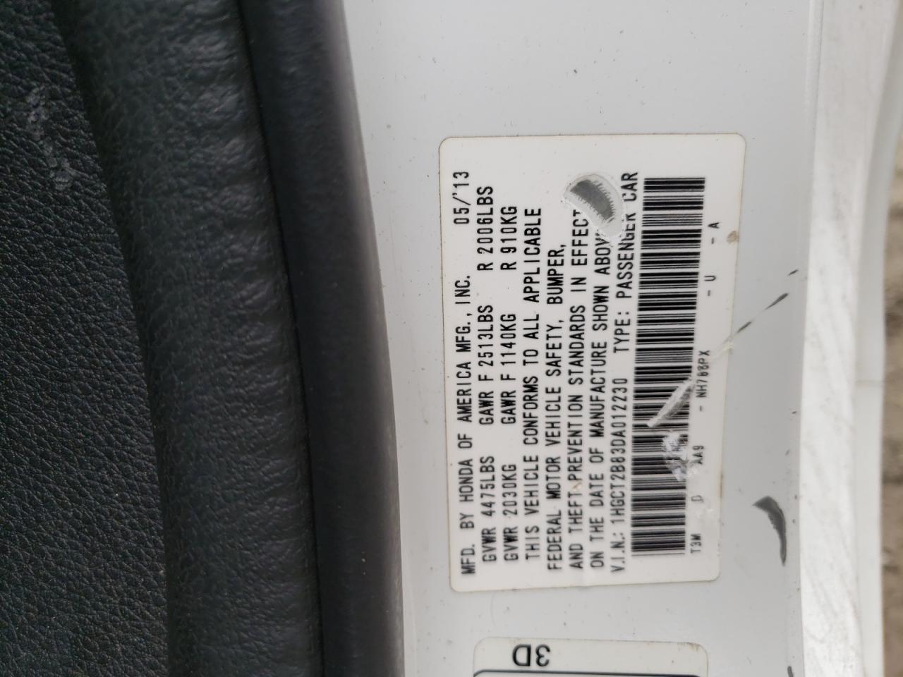 Photo 10 from auction – 2013 HONDA ACCORD EXL with VIN 1HGCT2B83DA012230