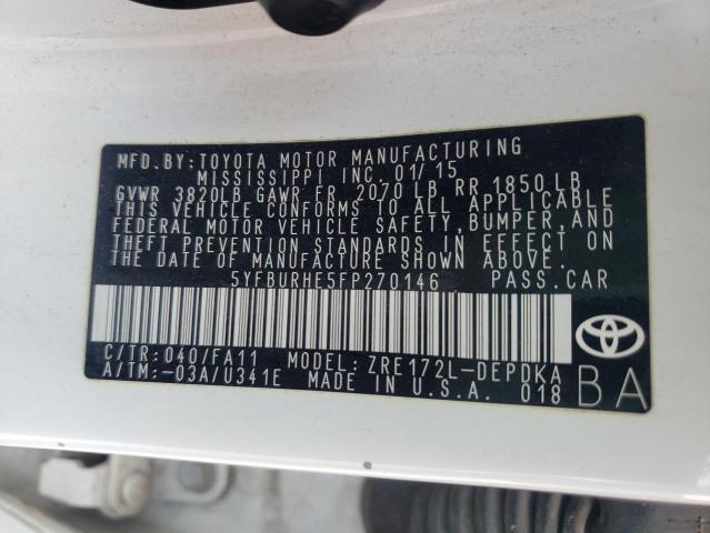 Photo 10 from auction – 2015 TOYOTA COROLLA L with VIN 5YFBURHE5FP270146