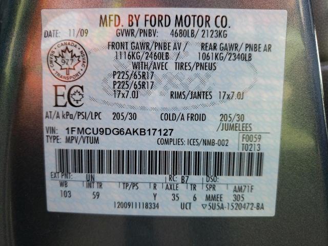 Photo 10 from auction – 2010 FORD ESCAPE XLT with VIN 1FMCU9DG6AKB17127