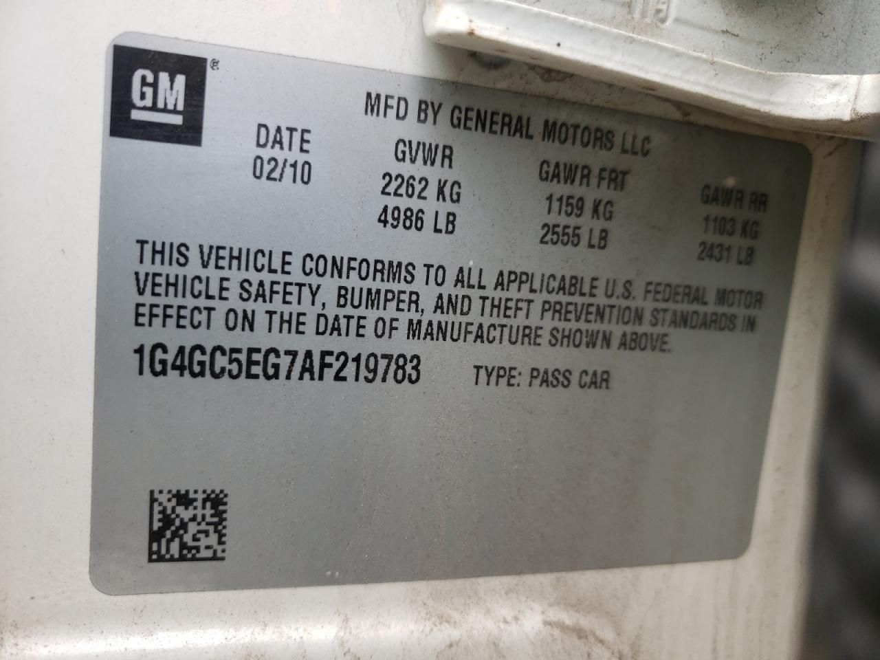 Photo 10 from auction – 2010 BUICK LACROSSE C with VIN 1G4GC5EG7AF219783