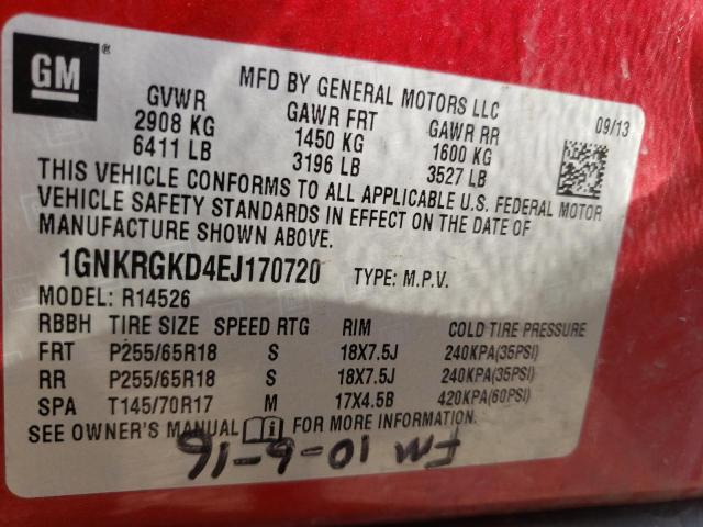 Photo 10 from auction – 2014 CHEVROLET TRAVERSE L with VIN 1GNKRGKD4EJ170720