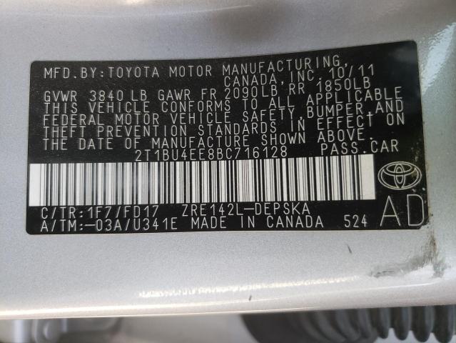 Photo 10 from auction – 2011 TOYOTA COROLLA BA with VIN 2T1BU4EE8BC716128