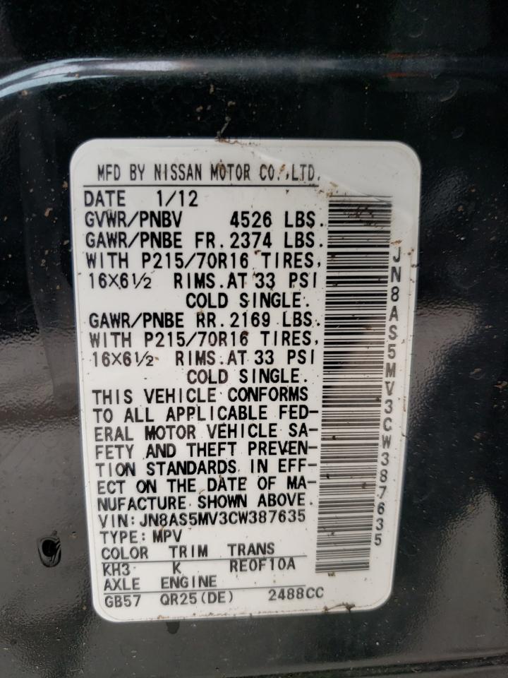 Photo 10 from auction – 2012 NISSAN ROGUE S with VIN JN8AS5MV3CW387635