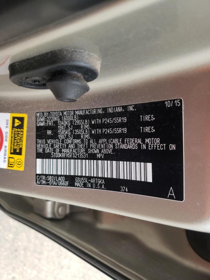 Photo 10 from auction – 2015 TOYOTA HIGHLANDER with VIN 5TDDKRFH5FS213531
