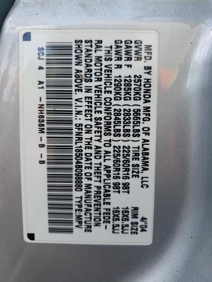 Photo 10 from auction – 2004 HONDA ODYSSEY with VIN 5FNRL18504B098880