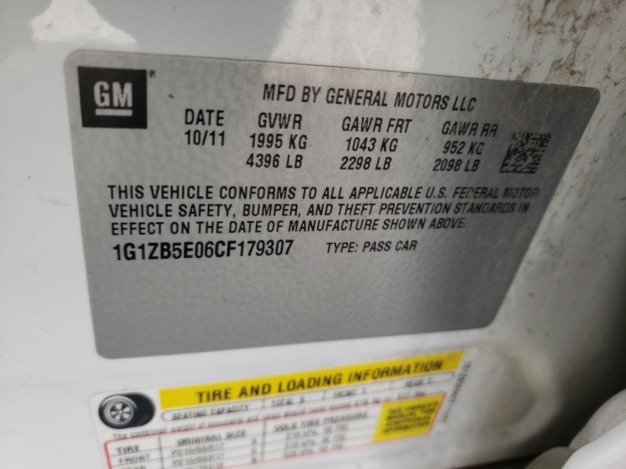Photo 10 from auction – 2012 CHEVROLET MALIBU LS with VIN 1G1ZB5E06CF179307