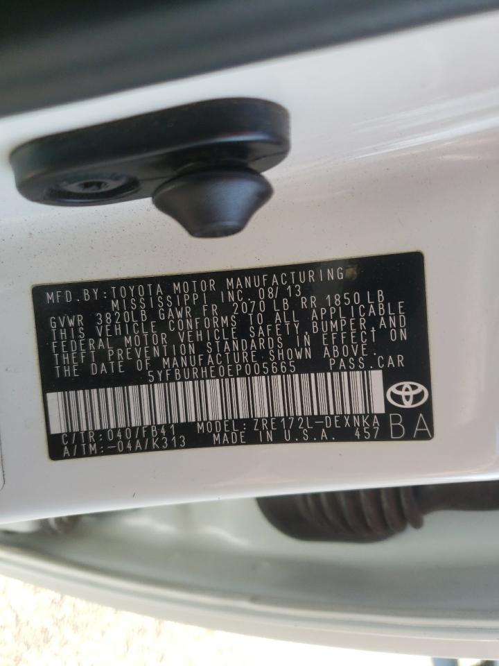 Photo 10 from auction – 2014 TOYOTA COROLLA L with VIN 5YFBURHE0EP005665