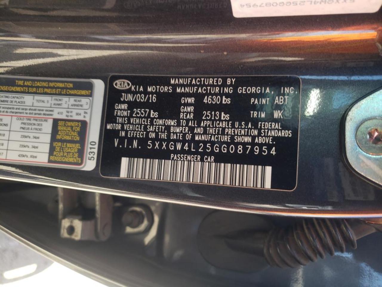 Photo 10 from auction – 2016 KIA OPTIMA SX with VIN 5XXGW4L25GG087954