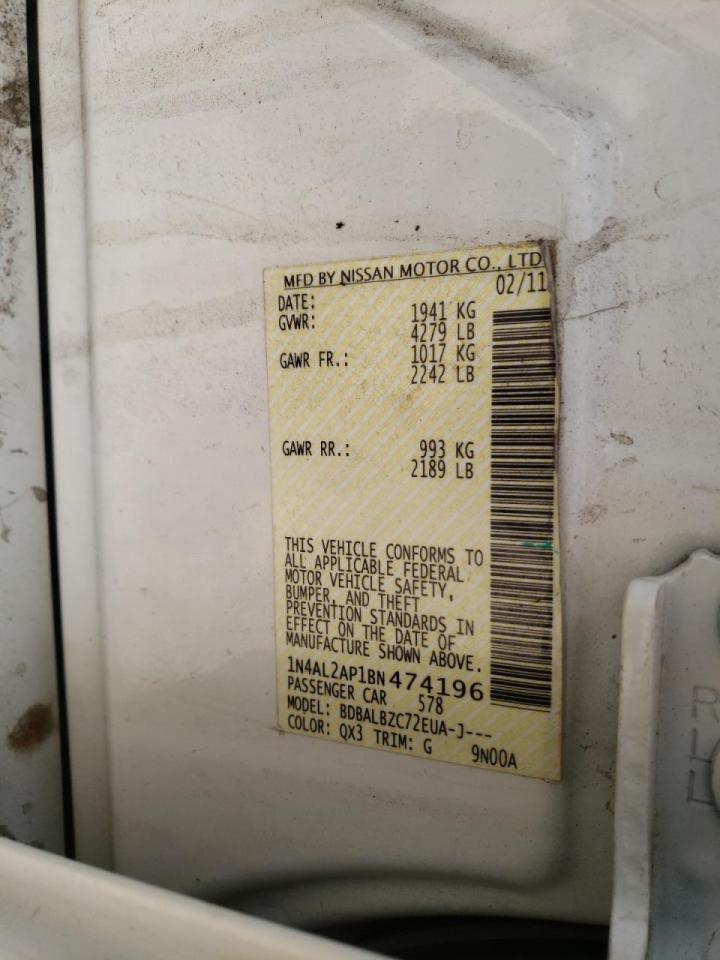 Photo 10 from auction – 2011 NISSAN ALTIMA BAS with VIN 1N4AL2AP1BN474196