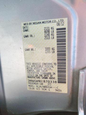 Photo 10 from auction – 2012 NISSAN MAXIMA S with VIN 1N4AA5AP8CC870338