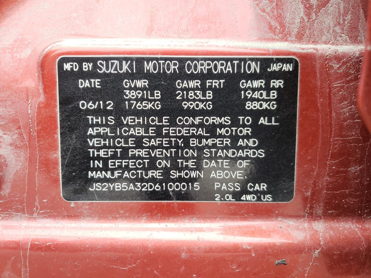 Photo 10 from auction – 2013 SUZUKI SX4 with VIN JS2YB5A32D6100015