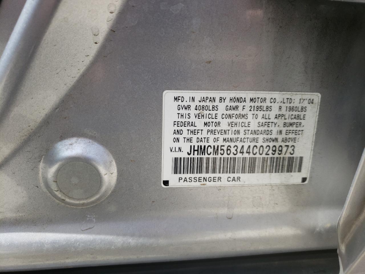 Photo 10 from auction – 2004 HONDA ACCORD LX with VIN JHMCM56344C029973