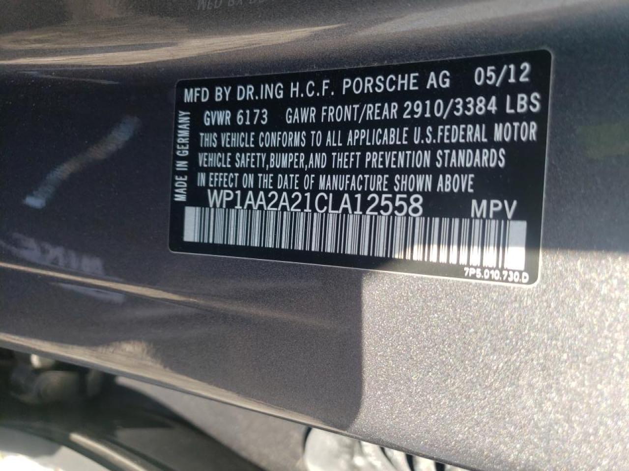 Photo 10 from auction – 2012 PORSCHE CAYENNE with VIN WP1AA2A21CLA12558