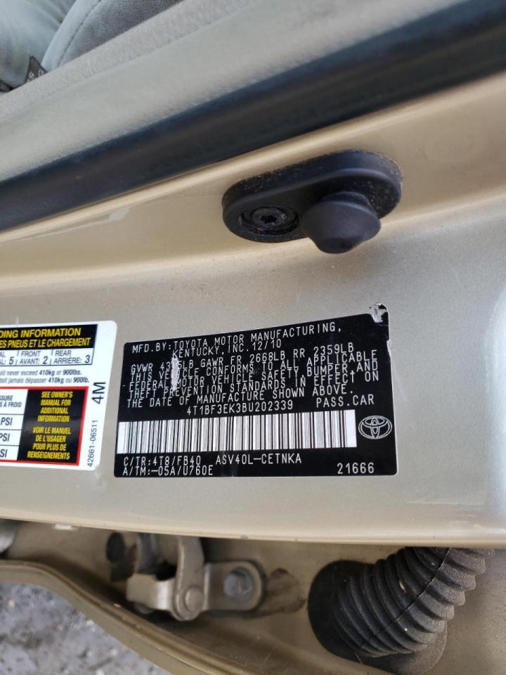 Photo 10 from auction – 2011 TOYOTA CAMRY BASE with VIN 4T1BF3EK3BU202339