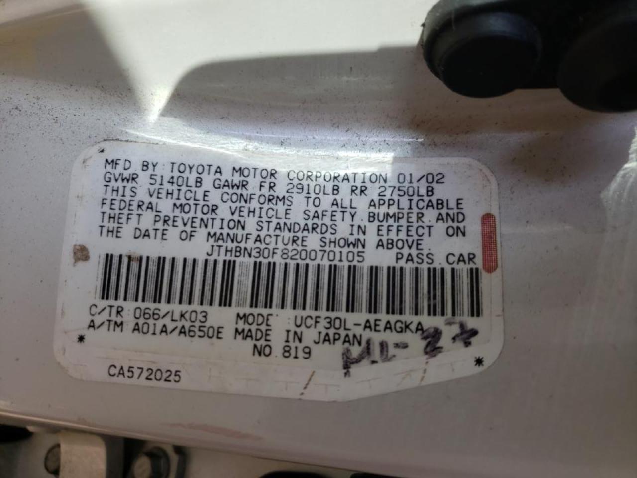 Photo 10 from auction – 2002 LEXUS LS 430 with VIN JTHBN30F820070105