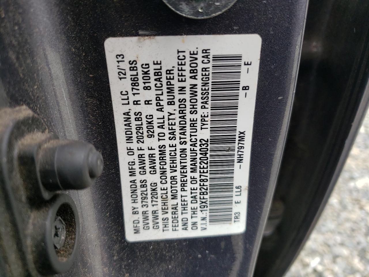 Photo 10 from auction – 2014 HONDA CIVIC EX with VIN 19XFB2F87EE204032
